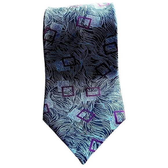 John Weitz 100% Silk Wedding Formal Event NeckTie Abstract Black Silver Plum - Picture 1 of 6
